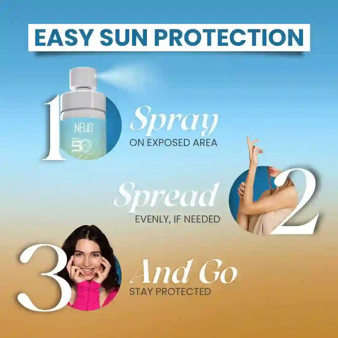 NEUD Invisible Sunscreen Spray with SPF 50++++ For Sun Protection Over Makeup, Ultra-Light, No White Traces - 100ml