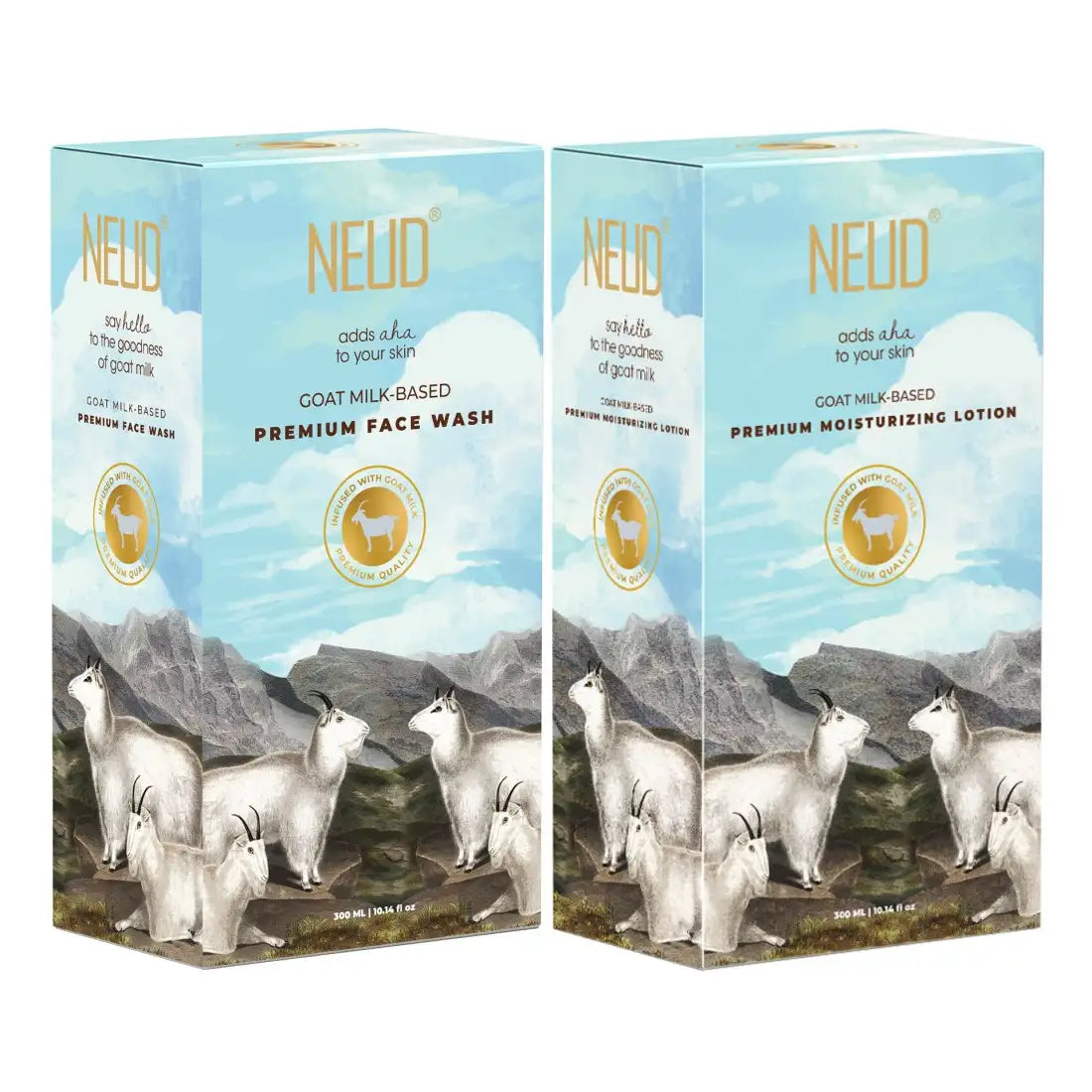 NEUD Combo: Goat Milk Face Wash & Moisturizing Lotion for Men & Women - 300 ml Each