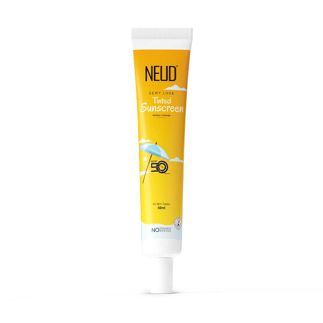 NEUD Dewy Look Tinted Sunscreen with SPF 50++++ and Hyaluronic Acid, Ultra-Light, No White Cast - 50ml