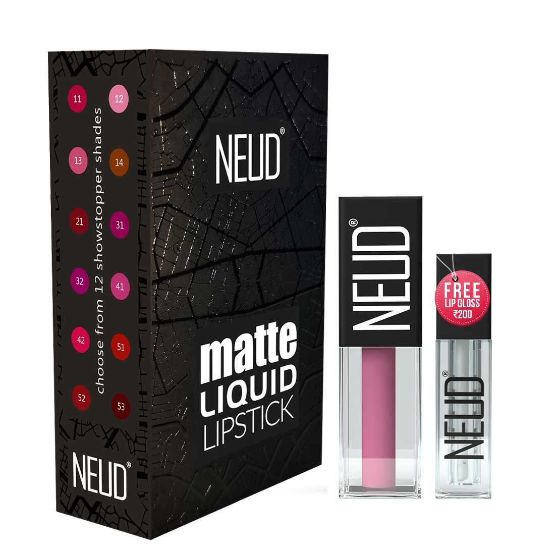 NEUD Matte Liquid Lipstick Supple Candy with Jojoba Oil, Vitamin E and Almond Oil - Smudge Proof 12-hour Stay Formula with Free Lip Gloss