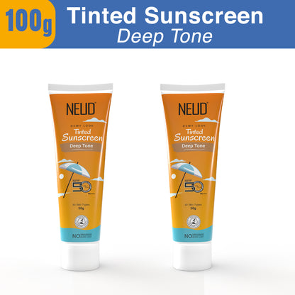 NEUD Deep Tone Dewy Look Tinted Sunscreen SPF 50 PA++++ with Hyaluronic Acid – 50g