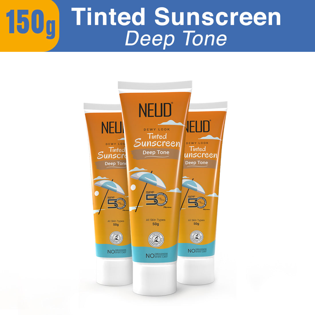 NEUD Deep Tone Dewy Look Tinted Sunscreen SPF 50 PA++++ with Hyaluronic Acid – 50g