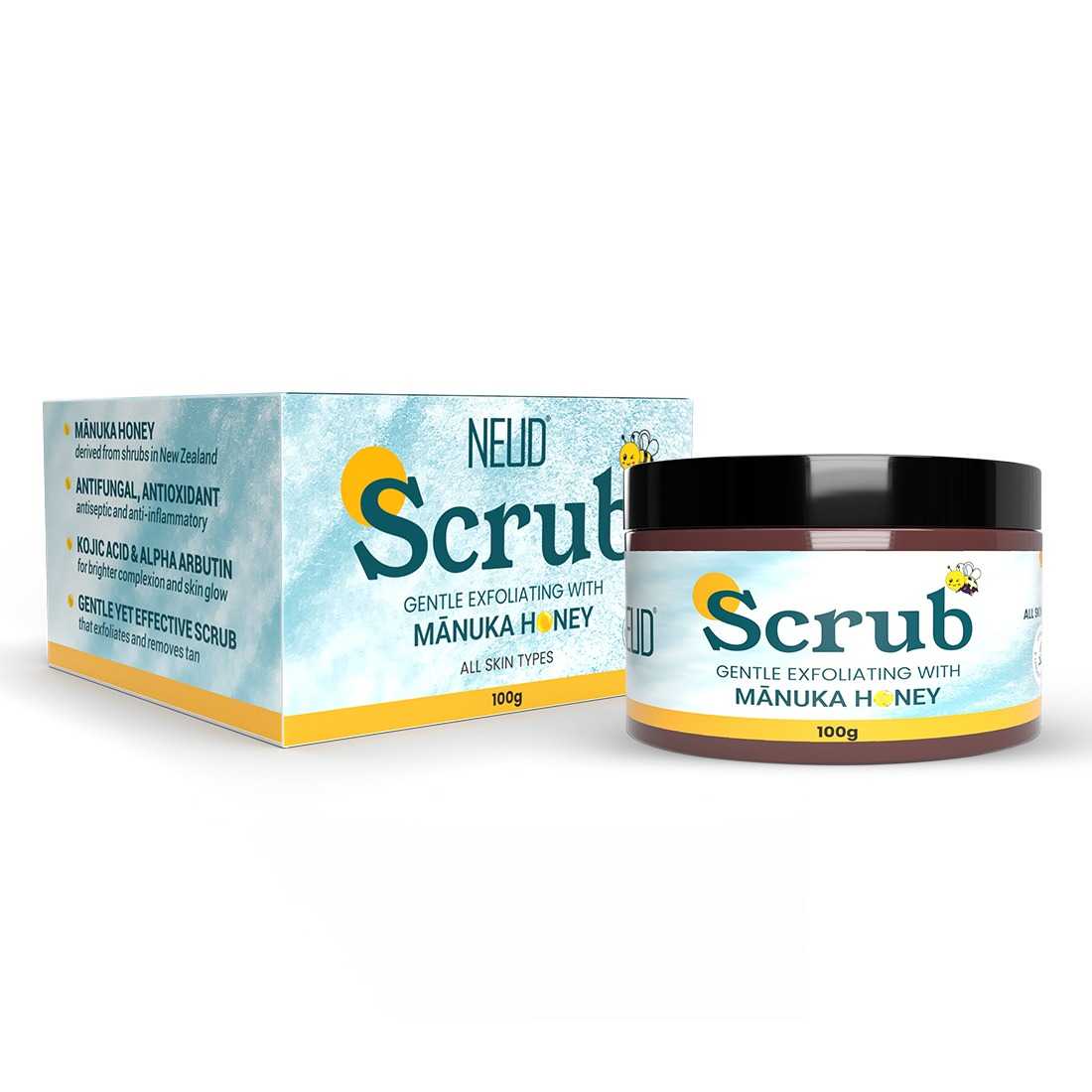 NEUD Gentle Exfoliating Scrub with Manuka Honey, Kojic Acid and Alpha Arbutin for Naturally Clear Skin - 100g