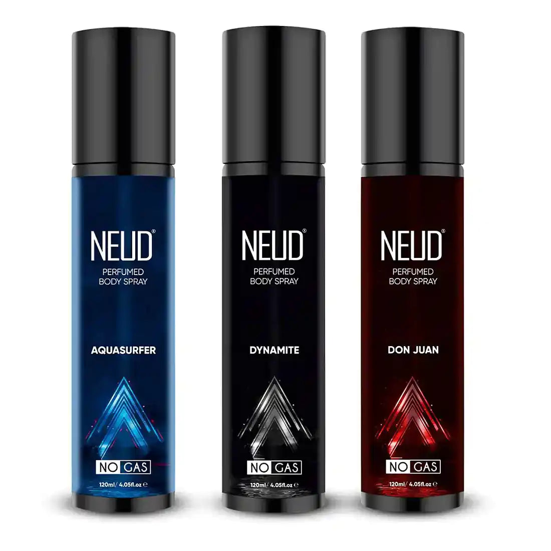 NEUD 3-in-1 Perfumed Body Sprays, Long-Lasting Deodorants, No Gas, No CFC Formula - 3 x 120ml Each