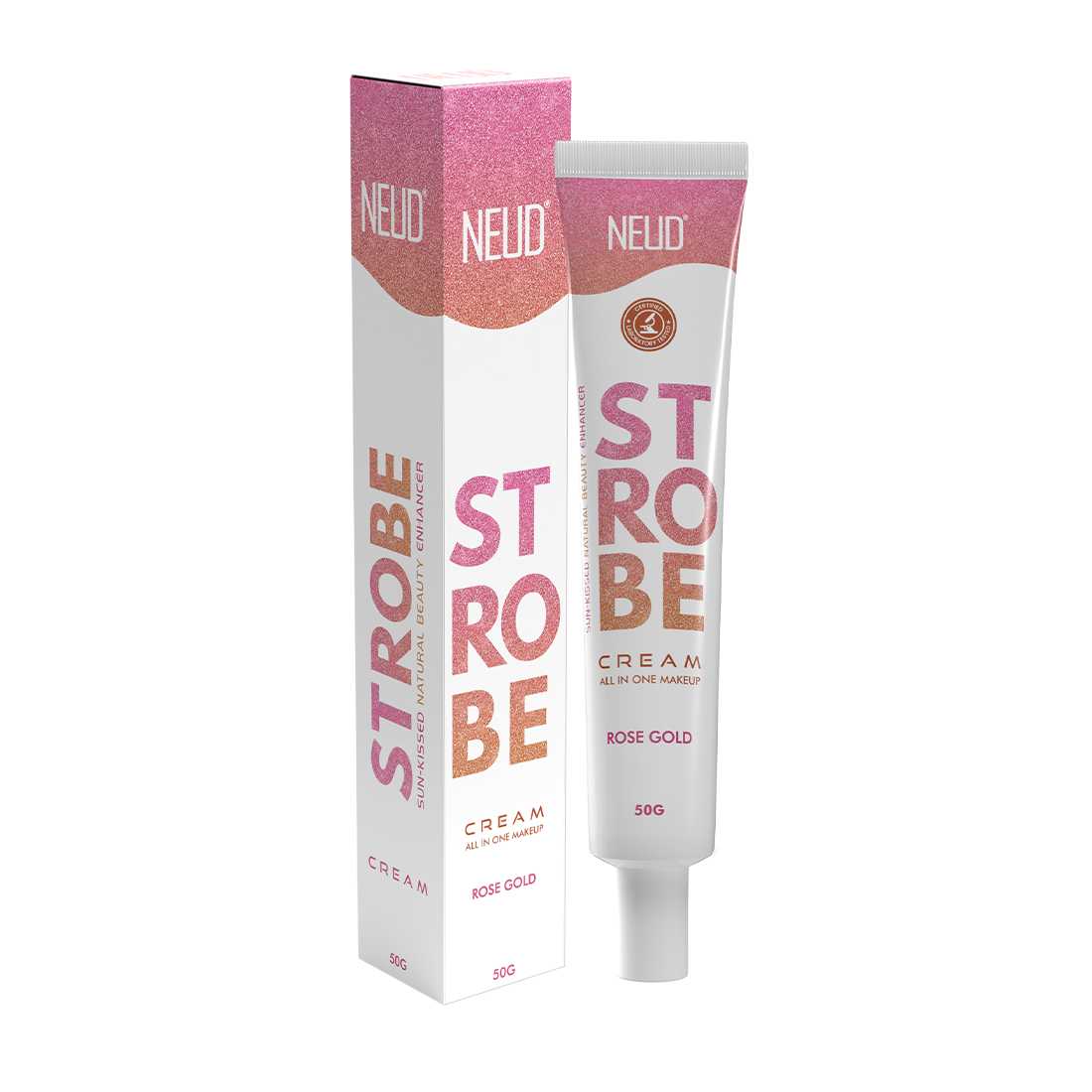 NEUD Strobe Cream Rose Gold with Cocoa Butter and Hyaluronic Acid, Lab Tested All-in-One Makeup Beauty Enhancer - 50g