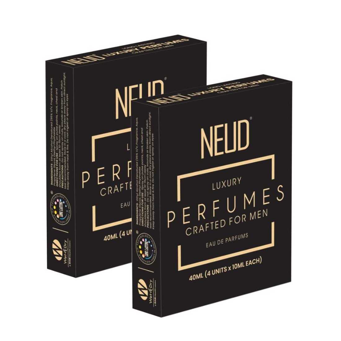NEUD Luxury Pocket Perfume Gift Set for Men 4x10ml (Citrus, Lavender, Cedarwood, Vanilla), Long Lasting