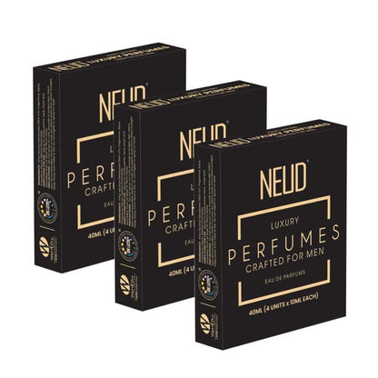 NEUD Luxury Pocket Perfume Gift Set for Men 4x10ml (Citrus, Lavender, Cedarwood, Vanilla), Long Lasting