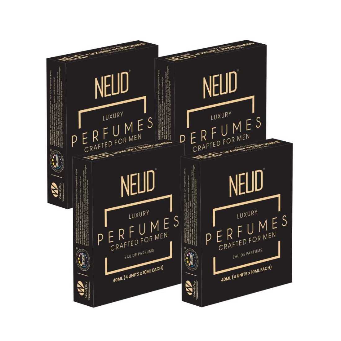 NEUD Luxury Pocket Perfume Gift Set for Men 4x10ml (Citrus, Lavender, Cedarwood, Vanilla), Long Lasting