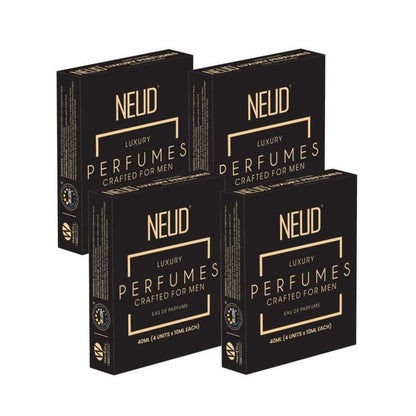NEUD Luxury Pocket Perfume Gift Set for Men 4x10ml (Citrus, Lavender, Cedarwood, Vanilla), Long Lasting