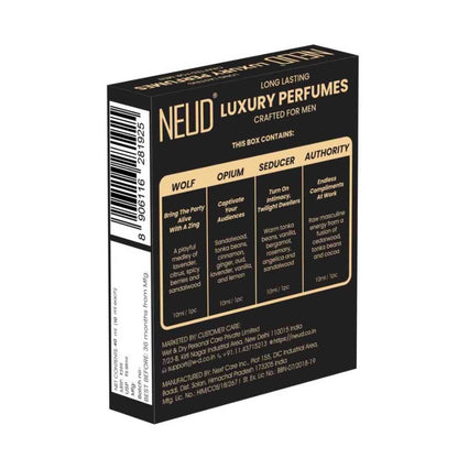NEUD Luxury Pocket Perfume Gift Set for Men 4x10ml (Citrus, Lavender, Cedarwood, Vanilla), Long Lasting