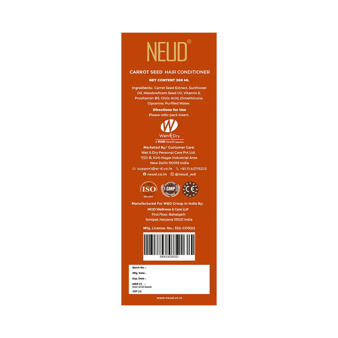 NEUD Carrot Seed  Shampoo and Hair Conditioner Combo for Men and Women