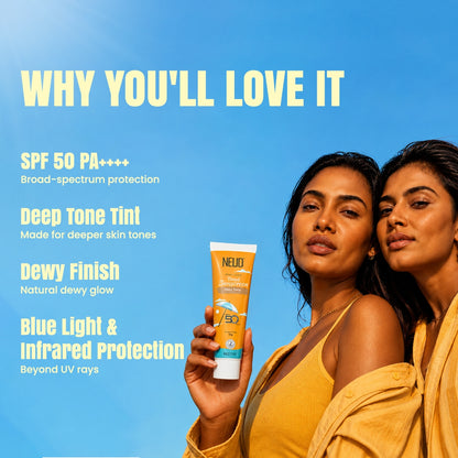 NEUD Deep Tone Dewy Look Tinted Sunscreen SPF 50 PA++++ with Hyaluronic Acid – 50g