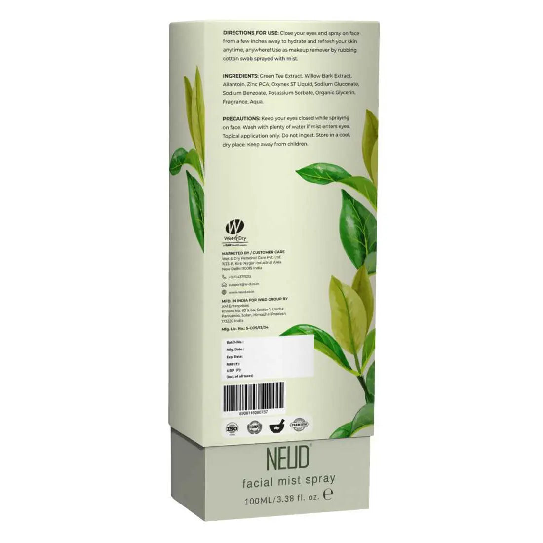 NEUD Green Tea Facial Mist Spray For Youthful & Hydrated Skin - 100 ml