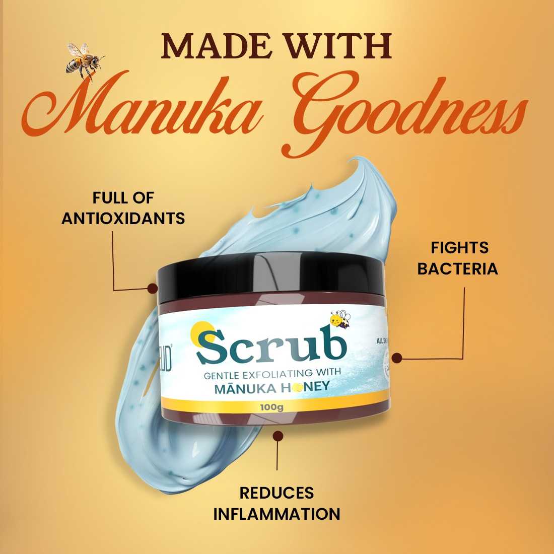 NEUD Gentle Exfoliating Scrub with Manuka Honey, Kojic Acid and Alpha Arbutin for Naturally Clear Skin - 100g