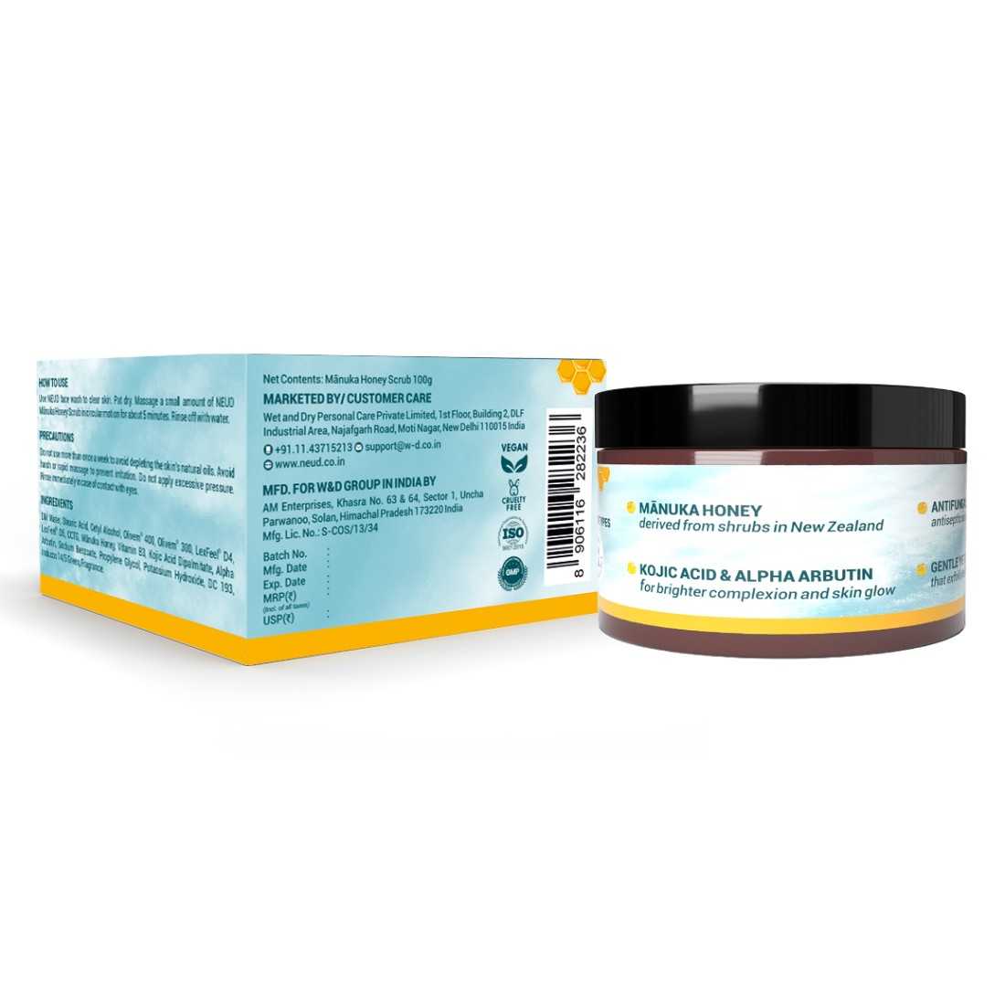 NEUD Gentle Exfoliating Scrub with Manuka Honey, Kojic Acid and Alpha Arbutin for Naturally Clear Skin - 100g