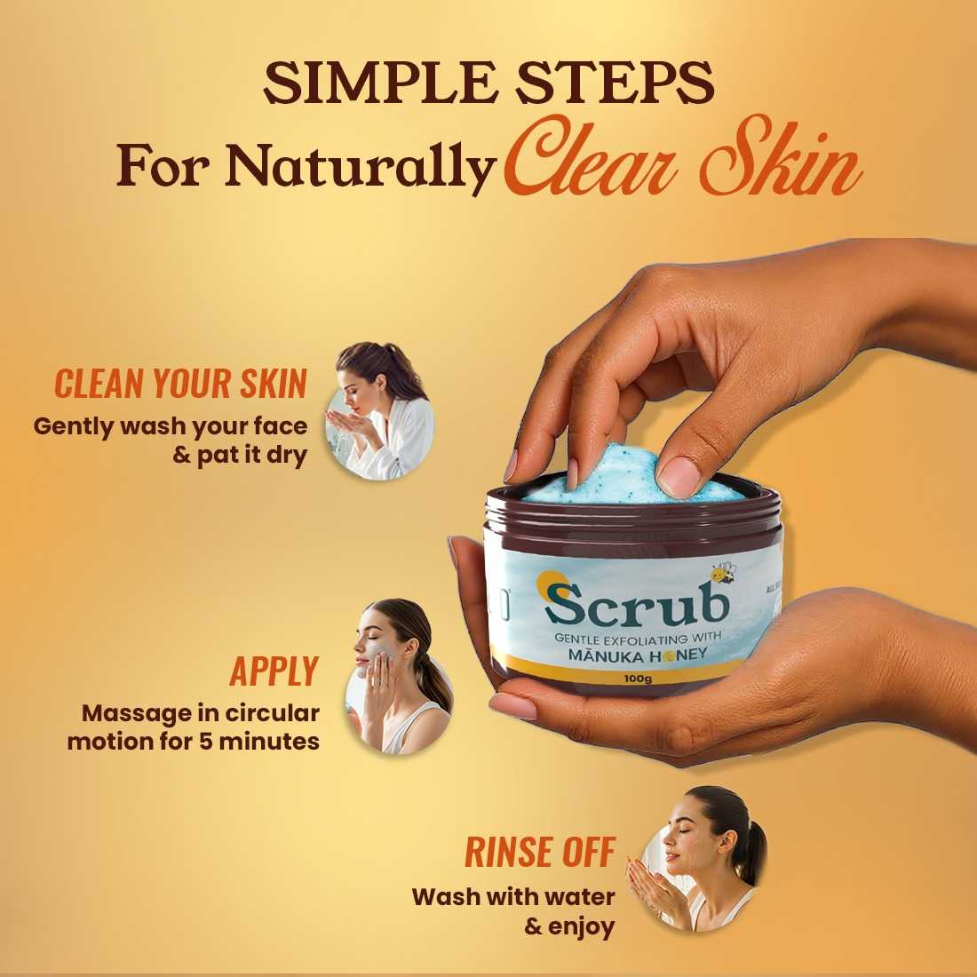 NEUD Gentle Exfoliating Scrub with Manuka Honey, Kojic Acid and Alpha Arbutin for Naturally Clear Skin - 100g