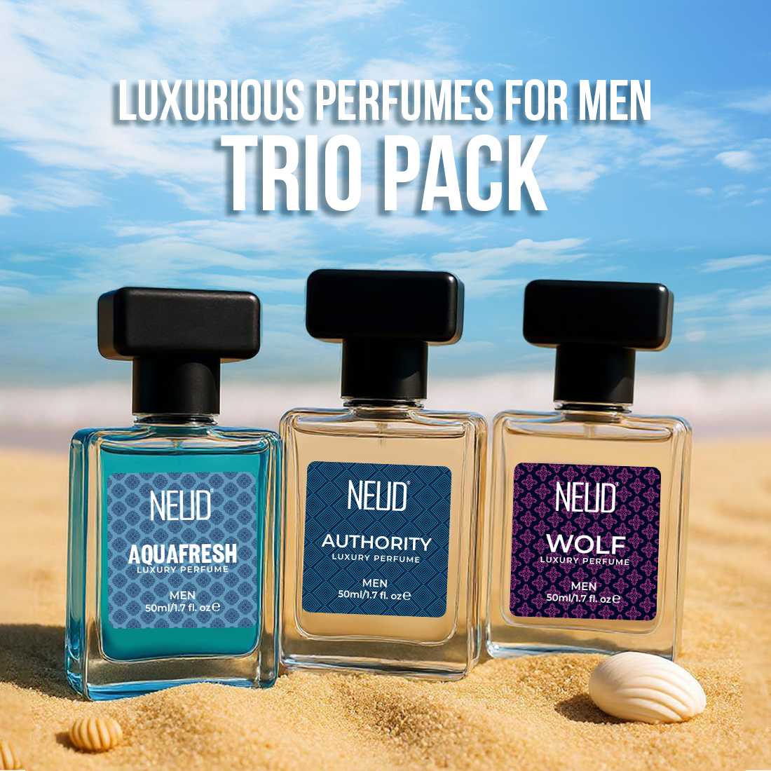 NEUD Luxury Perfume Gift Set for Men 3x50ml - Long-Lasting Strong Fragrances for Daily and Party Use