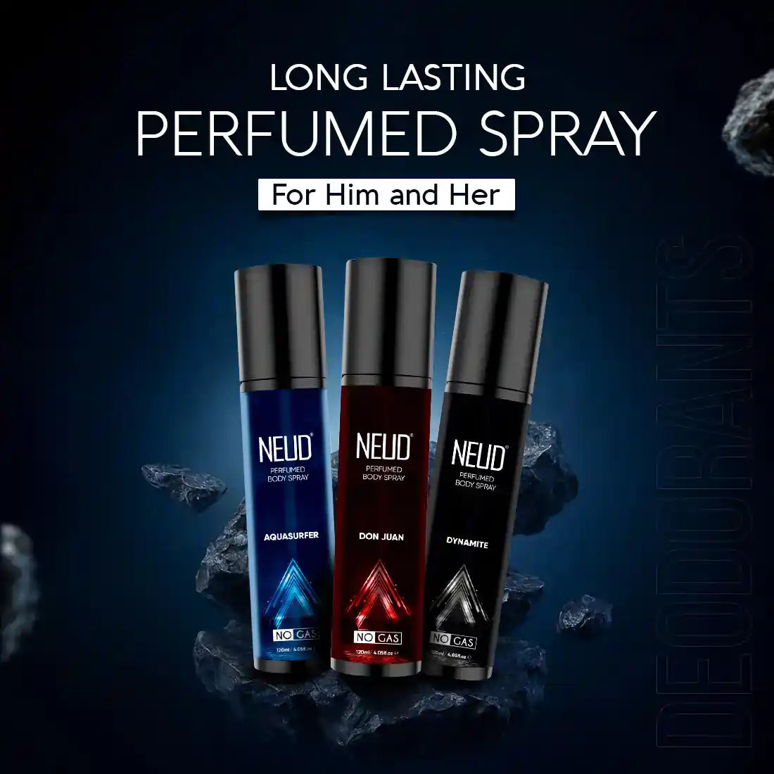NEUD 3-in-1 Perfumed Body Sprays, Long-Lasting Deodorants, No Gas, No CFC Formula - 3 x 120ml Each