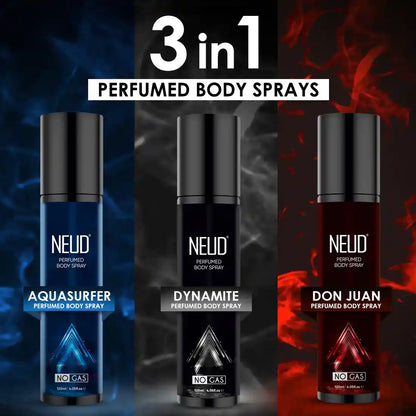 NEUD 3-in-1 Perfumed Body Sprays, Long-Lasting Deodorants, No Gas, No CFC Formula - 3 x 120ml Each