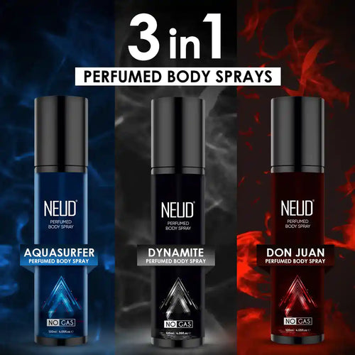 NEUD 3-in-1 Perfumed Body Sprays, Long-Lasting Deodorants, No Gas, No CFC Formula - 3 x 120ml Each