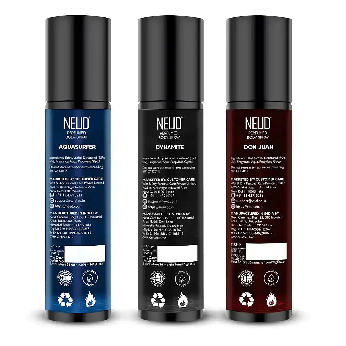 NEUD 3-in-1 Perfumed Body Sprays, Long-Lasting Deodorants, No Gas, No CFC Formula - 3 x 120ml Each