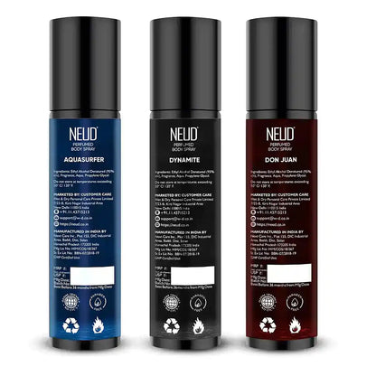NEUD 3-in-1 Perfumed Body Sprays, Long-Lasting Deodorants, No Gas, No CFC Formula - 3 x 120ml Each