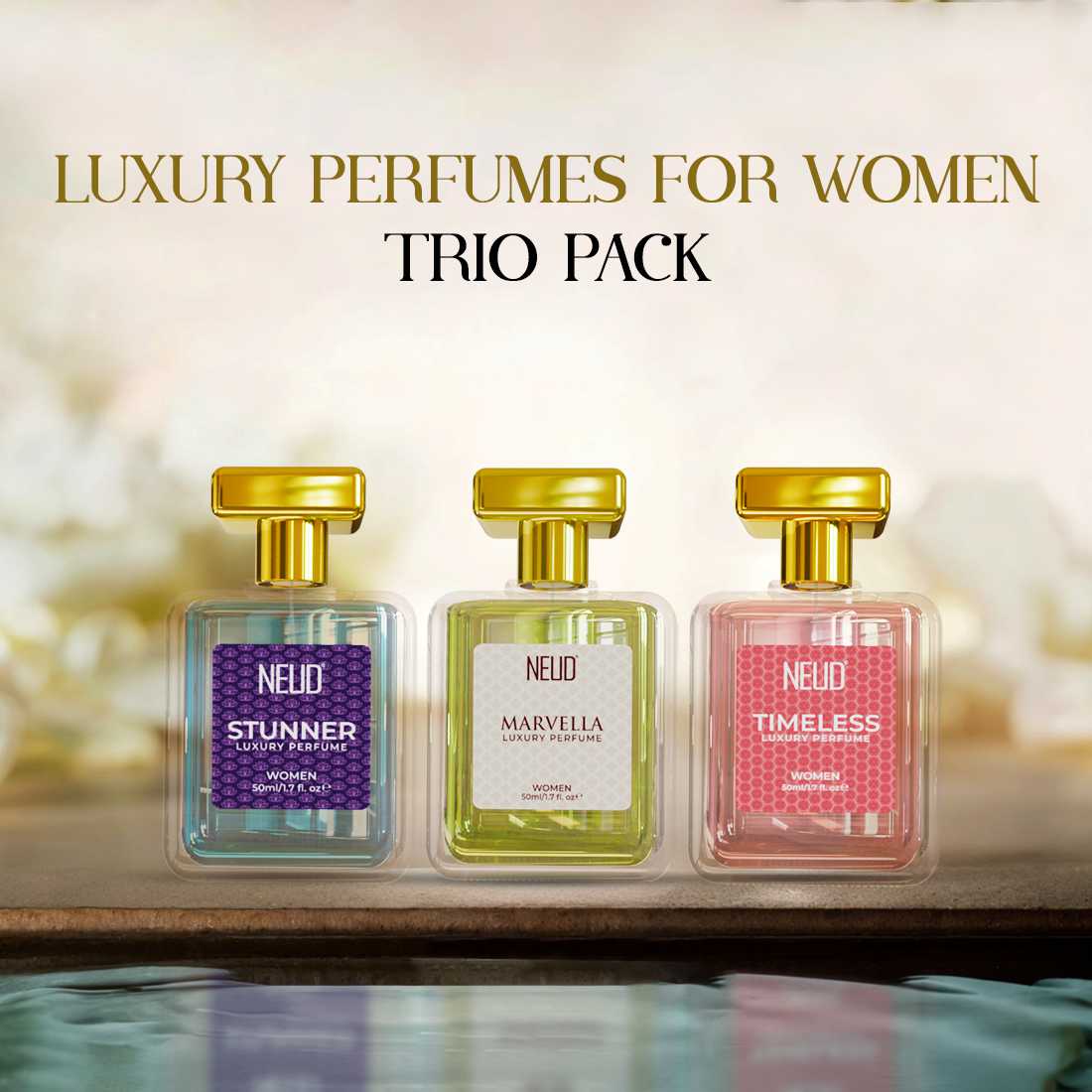 NEUD Luxury Perfume Gift Set for Women 3x50ml - Long-Lasting Strong Fragrances for Daily and Party Use