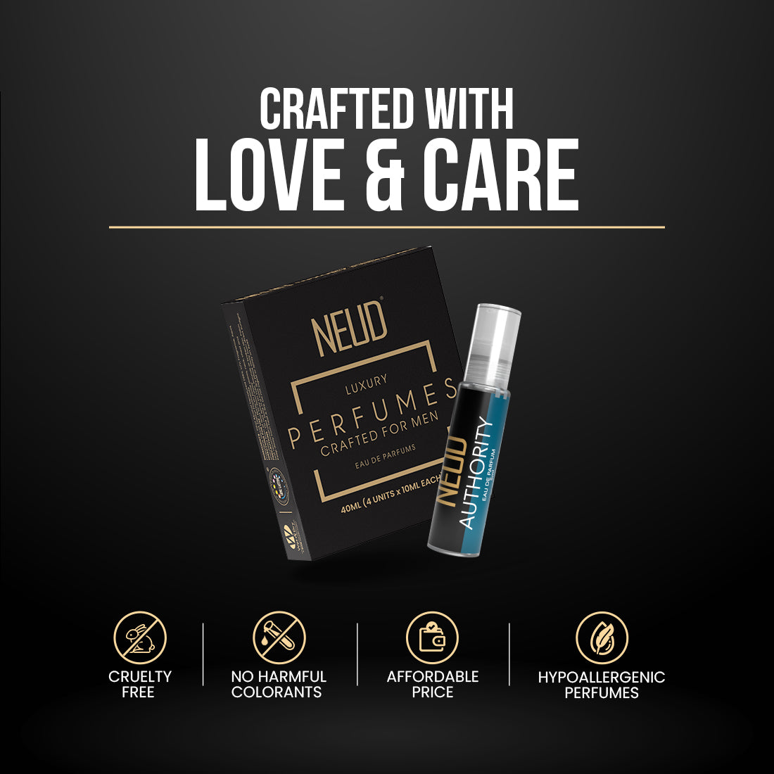 NEUD Luxury Pocket Perfume Gift Set for Men 4x10ml (Citrus, Lavender, Cedarwood, Vanilla), Long Lasting