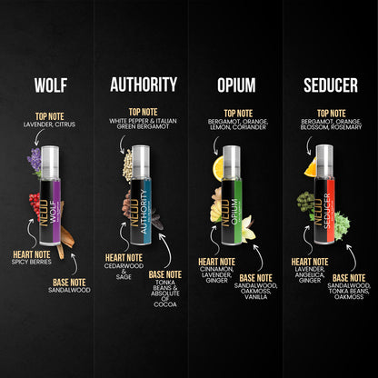 NEUD Luxury Pocket Perfume Gift Set for Men 4x10ml (Citrus, Lavender, Cedarwood, Vanilla), Long Lasting