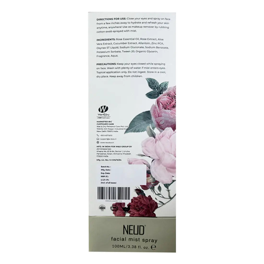 NEUD Rose Water Facial Mist Spray For Refreshed and Toned Skin - 100 ml