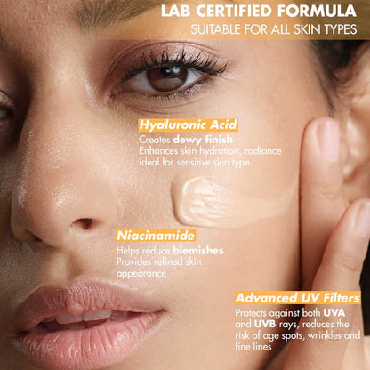 NEUD Dewy Look Tinted Sunscreen with SPF 50++++ and Hyaluronic Acid, Ultra-Light, No White Cast - 50ml