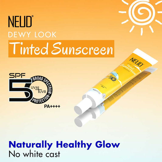 NEUD Dewy Look Tinted Sunscreen with SPF 50++++ and Hyaluronic Acid, Ultra-Light, No White Cast - 50ml