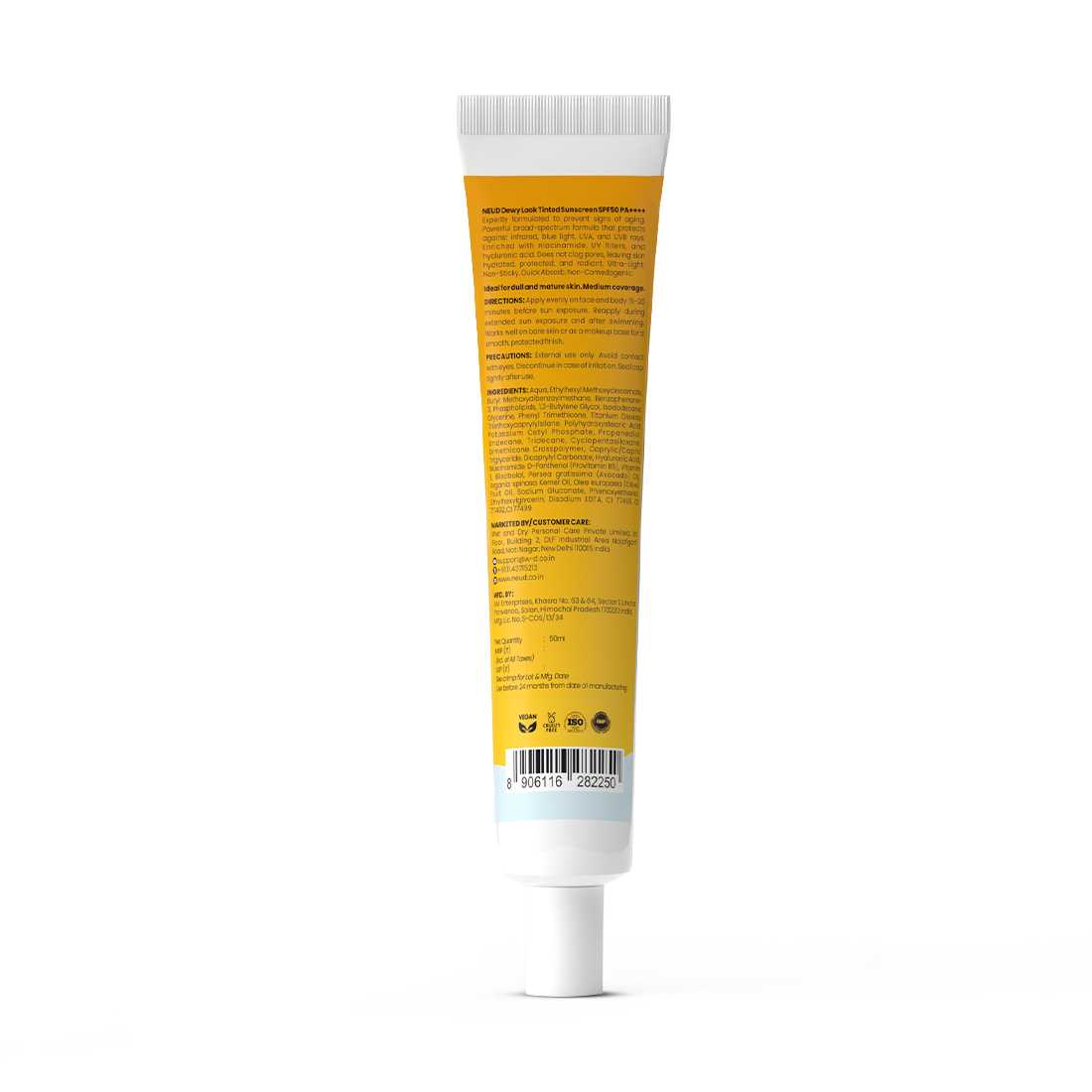 NEUD Dewy Look Tinted Sunscreen with SPF 50++++ and Hyaluronic Acid, Ultra-Light, No White Cast - 50ml