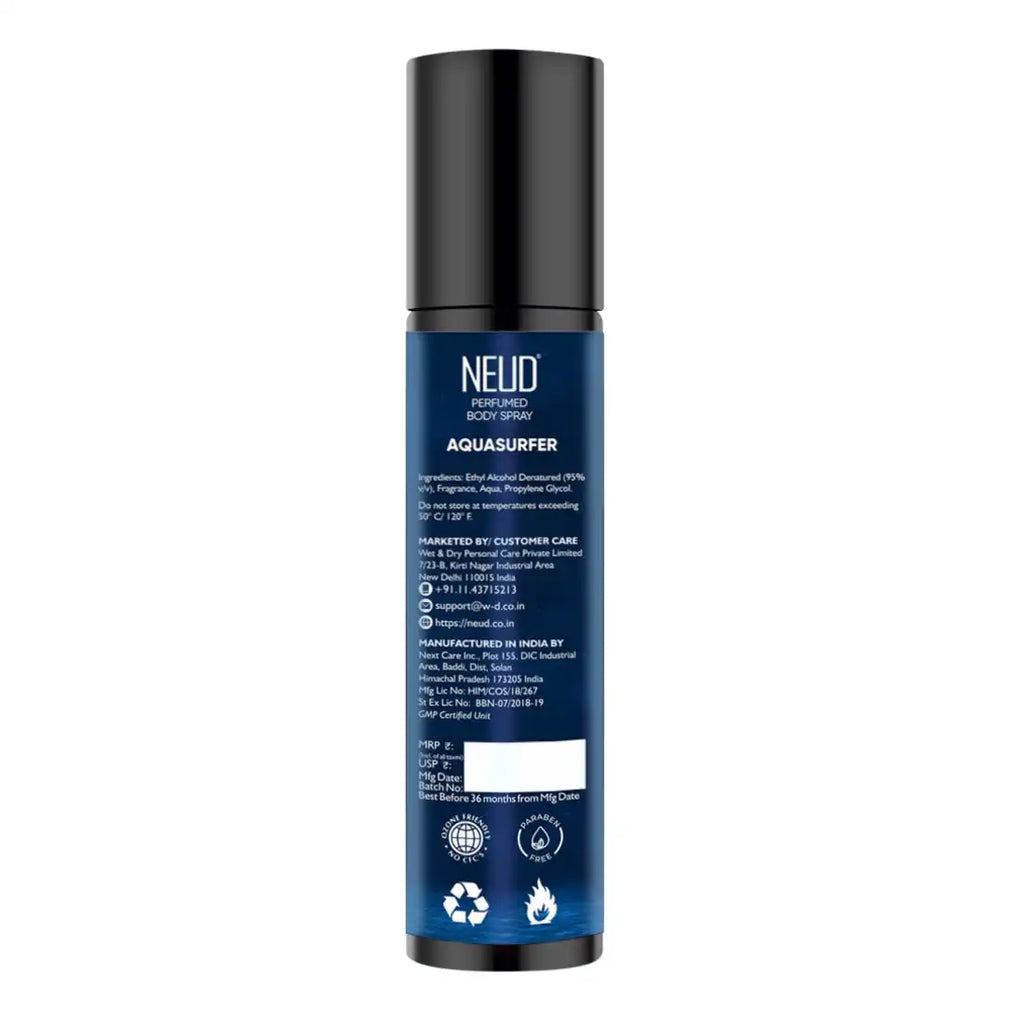 NEUD Aquasurfer Perfumed Body Spray, No Gas Deodorant with Long-Lasting Fragrance, 120ml
