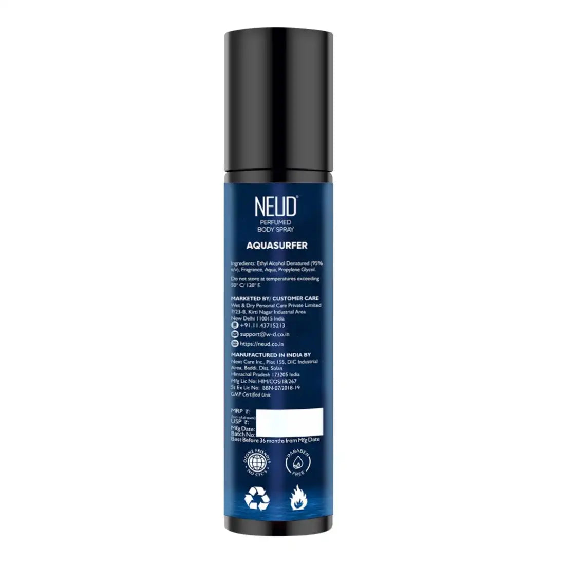 NEUD Aquasurfer Perfumed Body Spray for Men, No Gas Deodorant with Long-Lasting Fragrance, 120ml