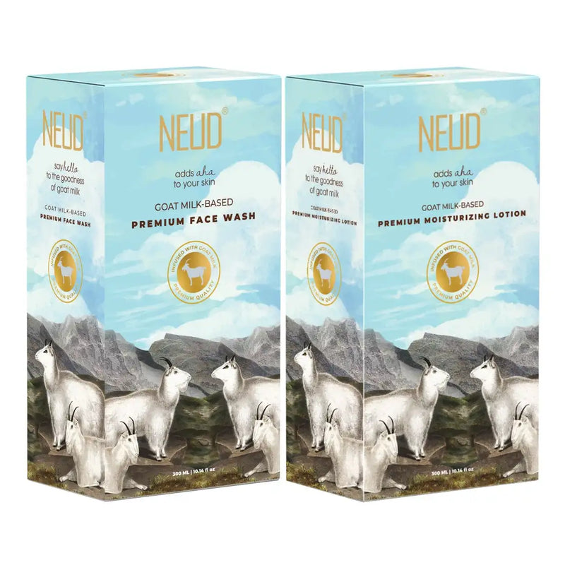 NEUD Combo: Goat Milk Face Wash & Moisturizing Lotion for Men & Women - 300 ml Each