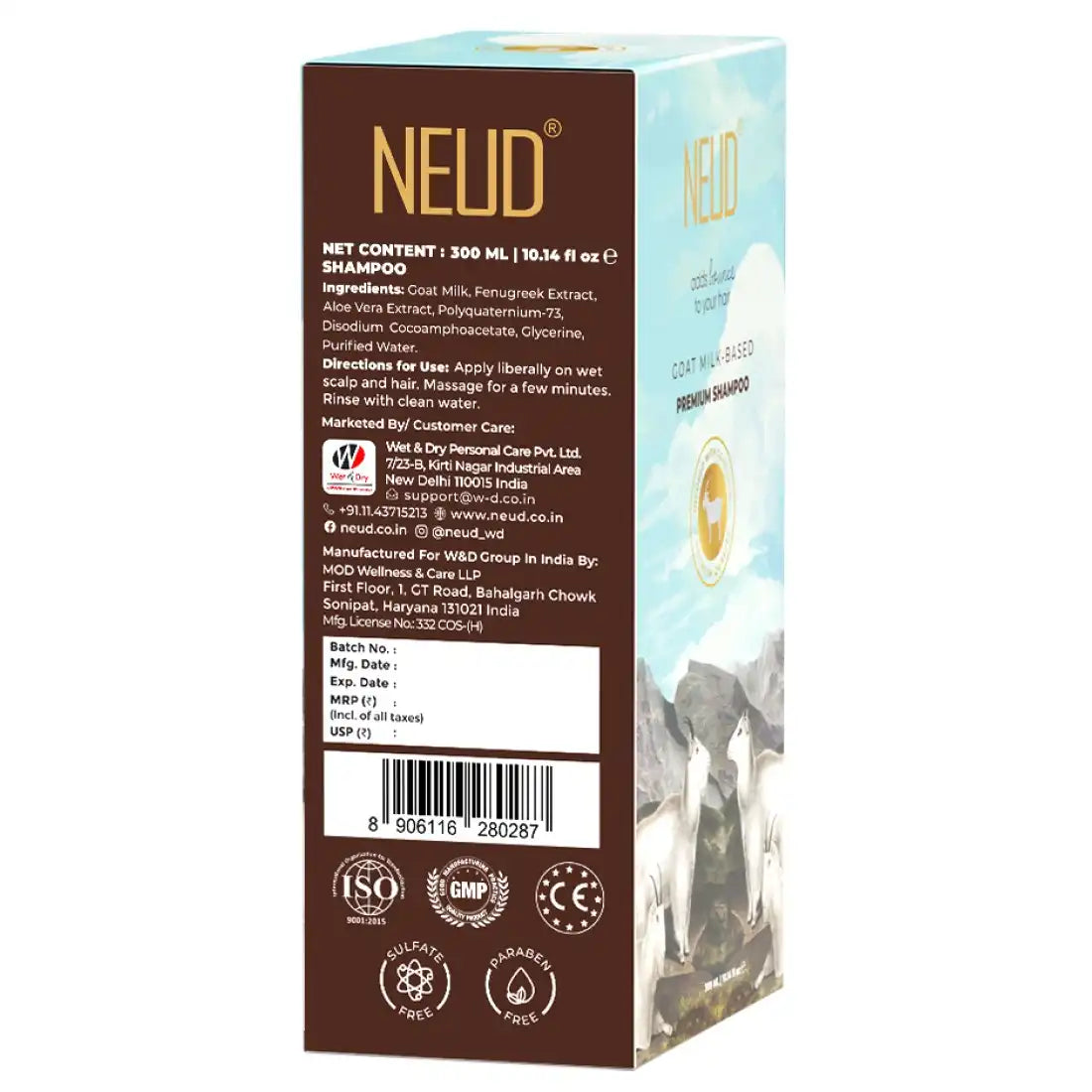 NEUD Premium Goat Milk Shampoo for Men & Women with Free Zipper Pouch