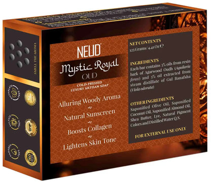 NEUD Mystic Royal Oud Luxury Artisan pH Balanced Cold-Pressed Handmade Soap 125g With Oudh and Gul Banafsha