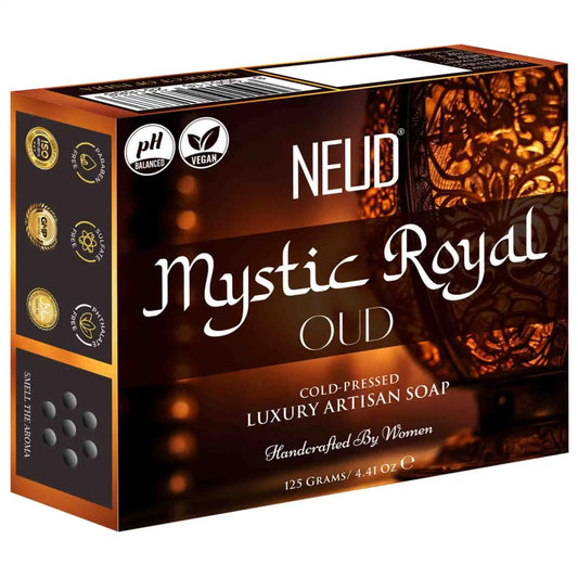 NEUD Mystic Royal Oud Luxury Artisan pH Balanced Cold-Pressed Handmade Soap 125g With Oudh and Gul Banafsha