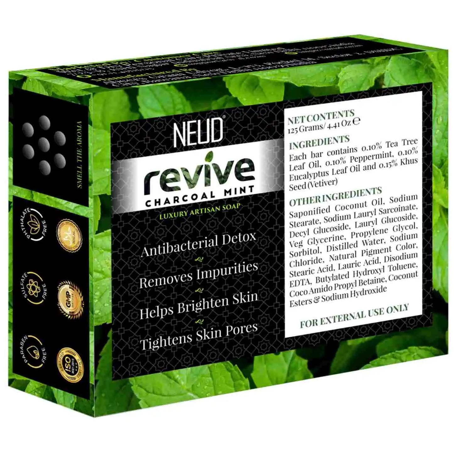 NEUD Revive Charcoal Mint Luxury Artisan pH-Balanced Vegan Handmade Soap With Tea Tree Oil, Peppermint, Eucalyptus Oil and Khus Seed