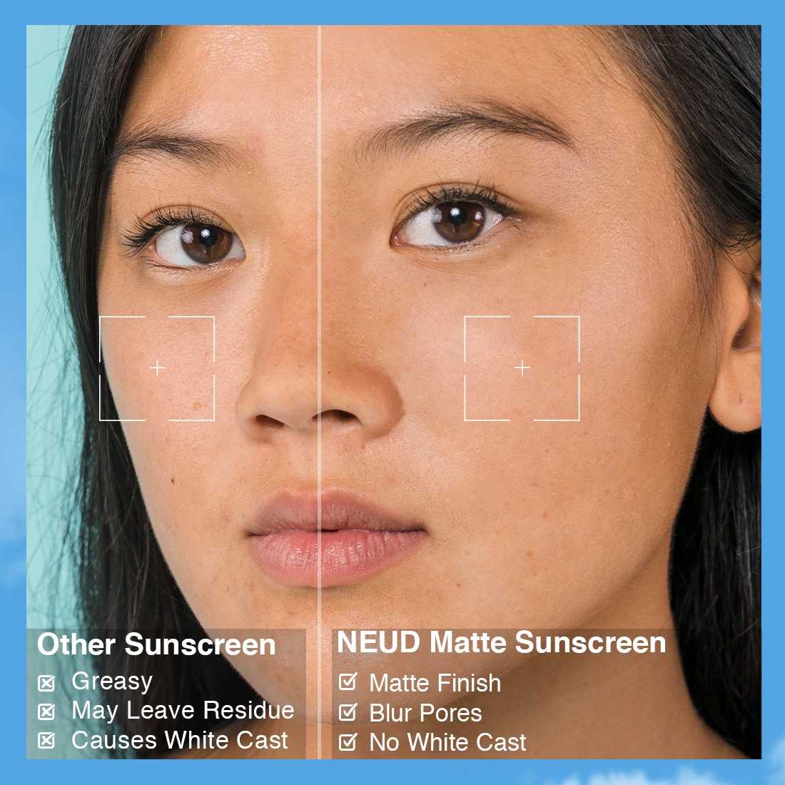 NEUD Ultra Velvety Matte Priming Sunscreen Dry Touch with SPF 50 PA++++ and Vitamin E, Sweat-Resistant, No White Cast - 50g