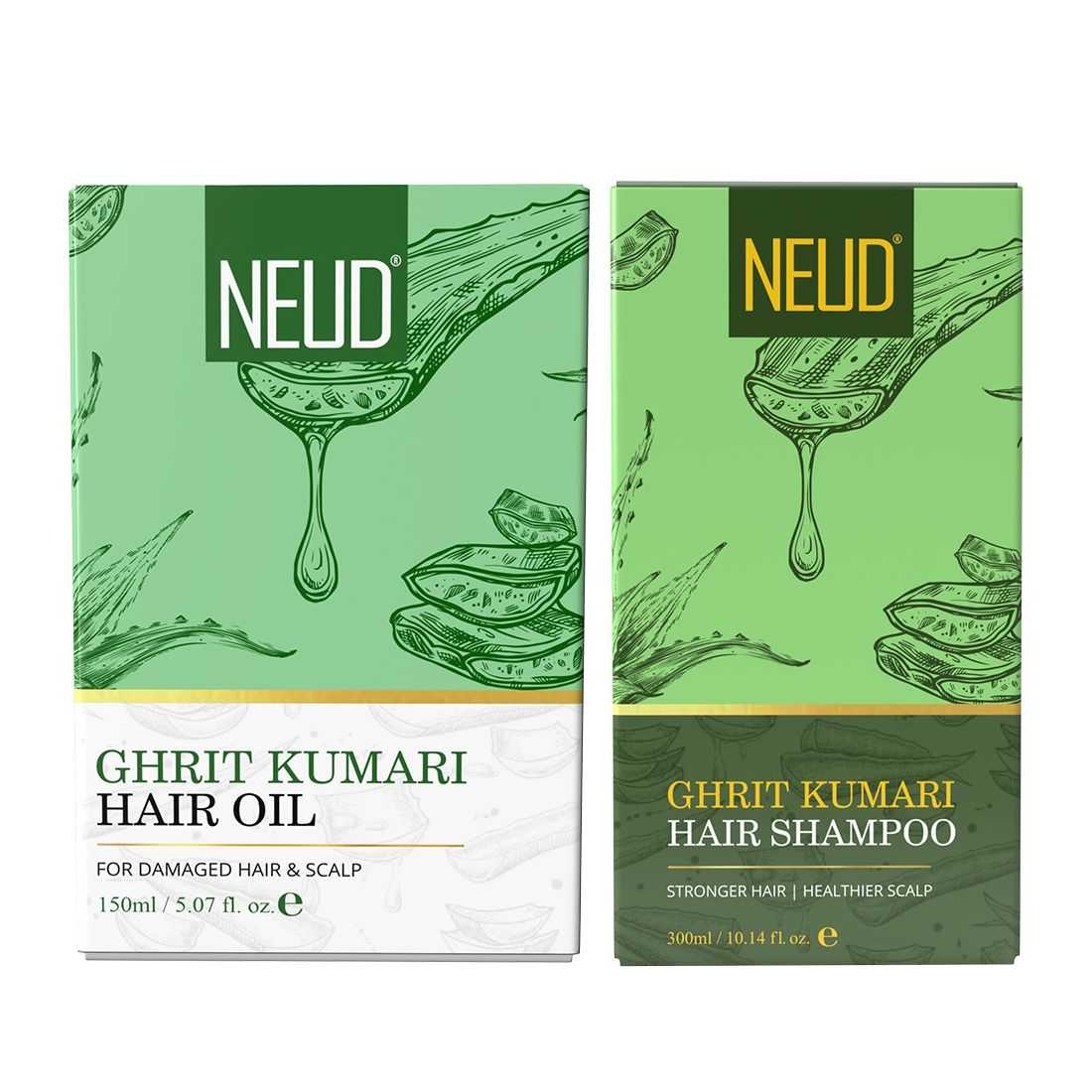 NEUD Combo - Ghrit Kumari Hair Oil and Shampoo for Men and Women