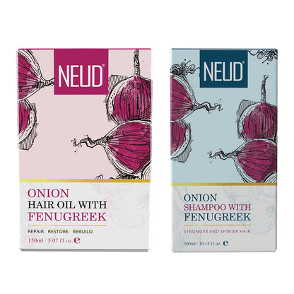 NEUD Combo - Onion Hair Oil and Shampoo with Fenugreek for Men and Women