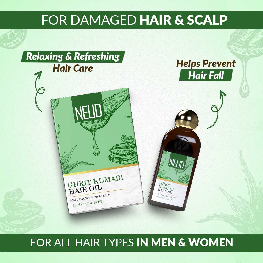 NEUD Combo - Ghrit Kumari Hair Oil and Shampoo for Men and Women