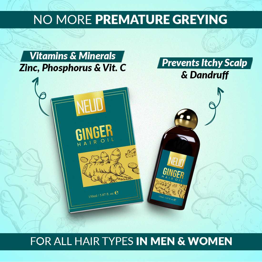 NEUD Combo - Ginger Hair Oil and Shampoo for Men & Women