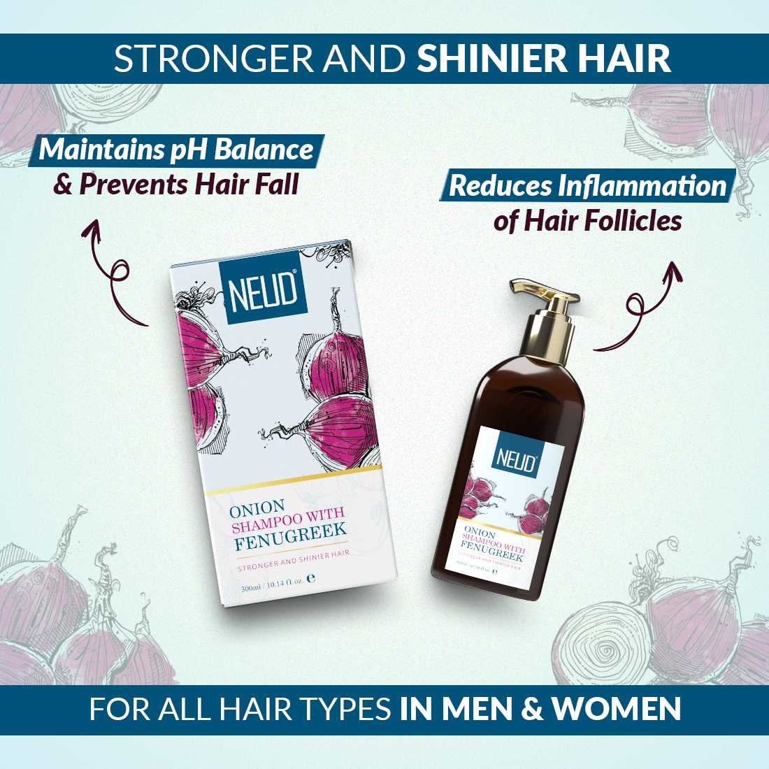 NEUD Combo - Onion Hair Oil and Shampoo with Fenugreek for Men and Women