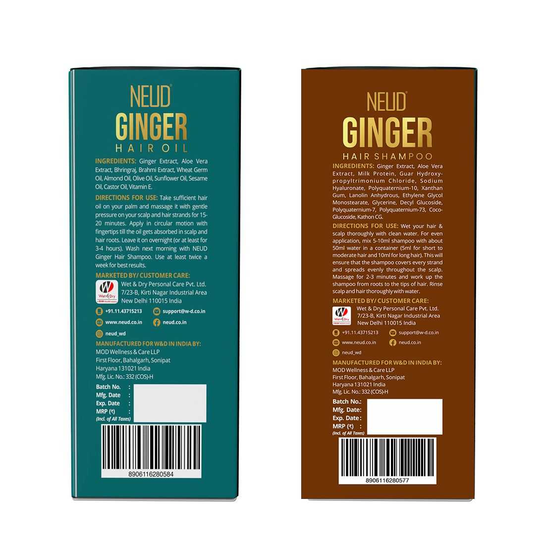 NEUD Combo - Ginger Hair Oil and Shampoo for Men & Women