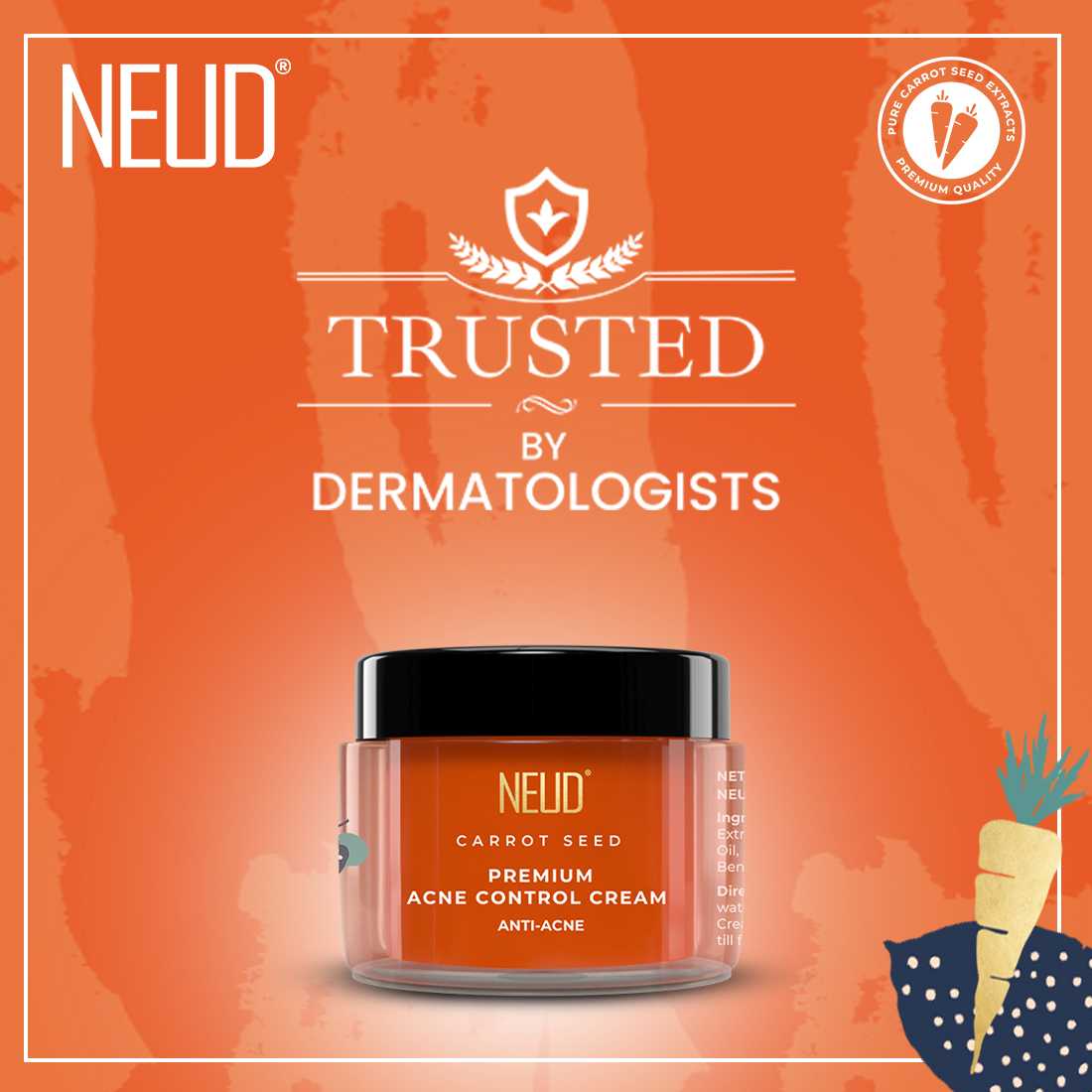 NEUD Carrot Seed Acne Control Cream for Men & Women - 50g