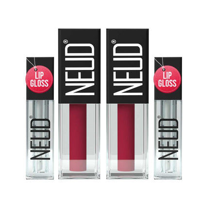 NEUD Matte Liquid Lipstick Peachy Pink with Jojoba Oil, Vitamin E and Almond Oil - Smudge Proof 12-hour Stay Formula with Free Lip Gloss