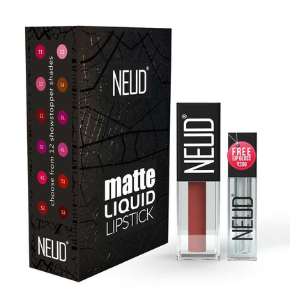 NEUD Matte Liquid Lipstick Jolly Coral with Jojoba Oil, Vitamin E and Almond Oil - Smudge Proof 12-hour Stay Formula with Free Lip Gloss